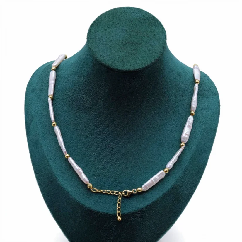 Perlový NÁHRDELNÍK - WHITE NEEDLE KESHI