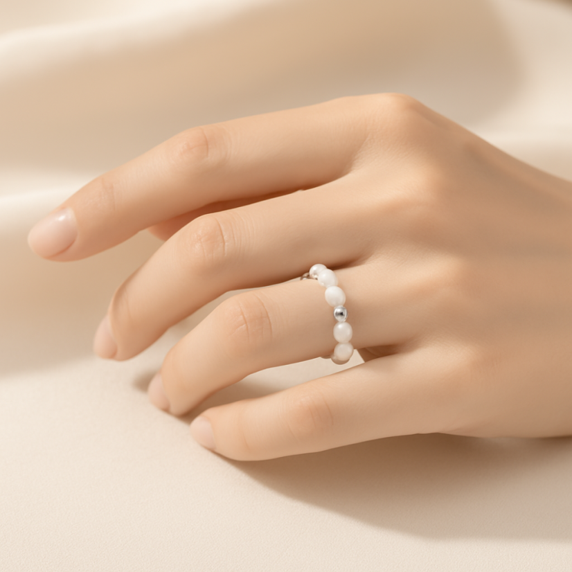 Perlový PRSTEN BUBBLE WHITE - Barva zapínání: Stříbrná, Velikost: 52