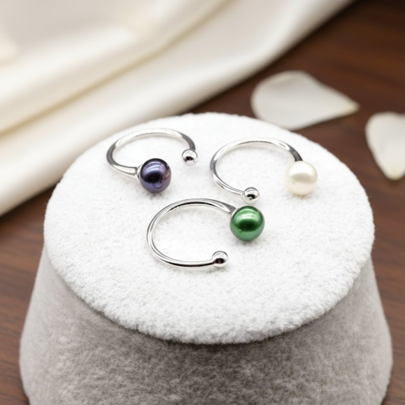 Stříbrný prsten s perlou - DARK