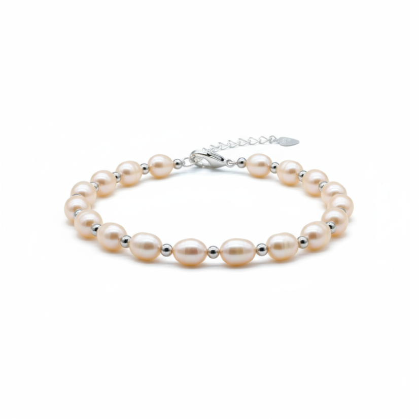 Perlový NÁRAMOK - ROSE SILVER BUBBLE