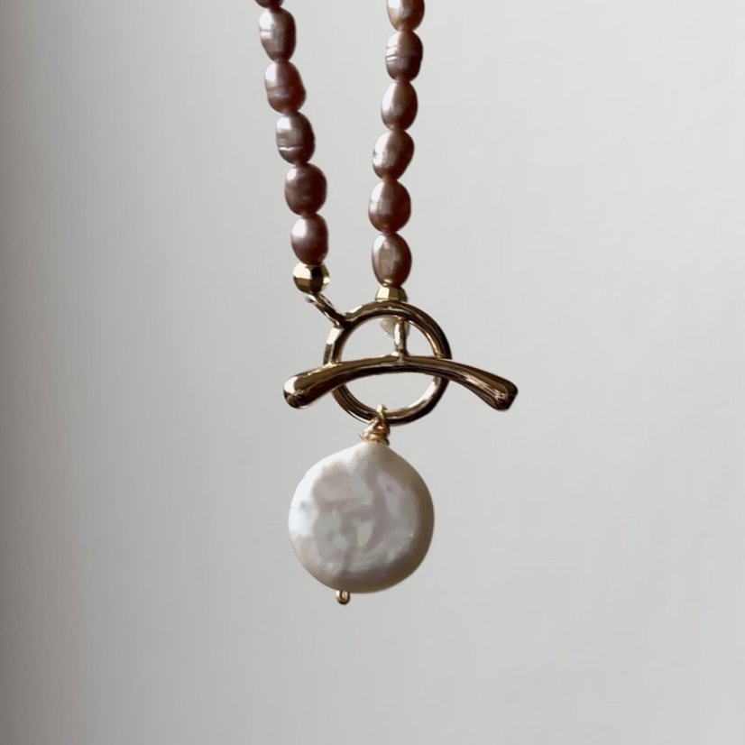 Perlový NÁHRDELNÍK - VIOLET SIMPLY GOLD COIN