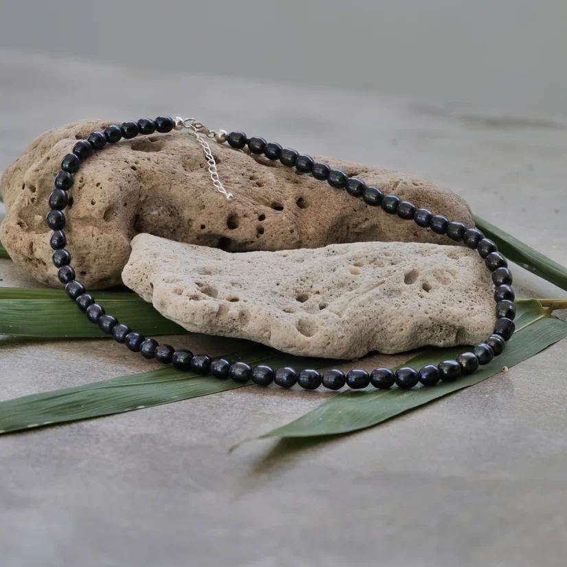 Perlový NÁHRDELNÍK - BLACK BUBBLE MIST - Barva zapínání: Zlatá