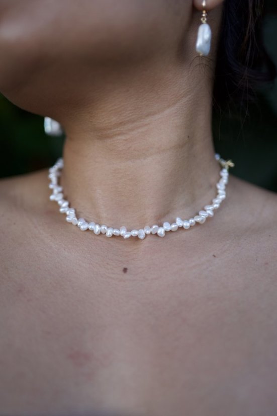 Perlový NÁHRDELNÍK - RICE SILVER MINI