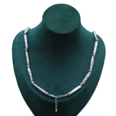 Set náramku 15cm a náhrdelníku - WHITE NEEDLE KESHI SILVER