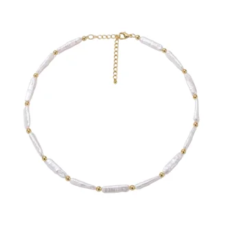 Set náramku 15cm a náhrdelníku - WHITE NEEDLE KESHI GOLD