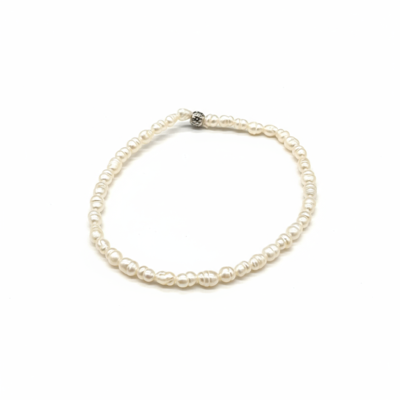 Perlový NÁRAMEK - WHITE SIMPLY - Barva zapínání: Stříbrná, Délka: Do 15 cm