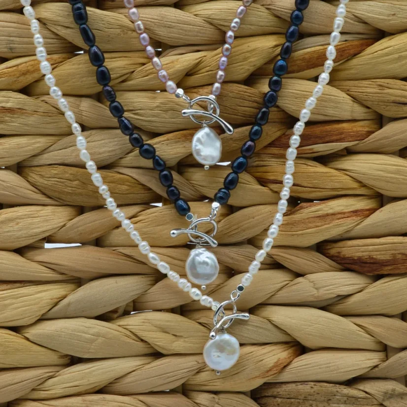 Perlový NÁHRDELNÍK - WHITE SIMPLY SILVER COIN