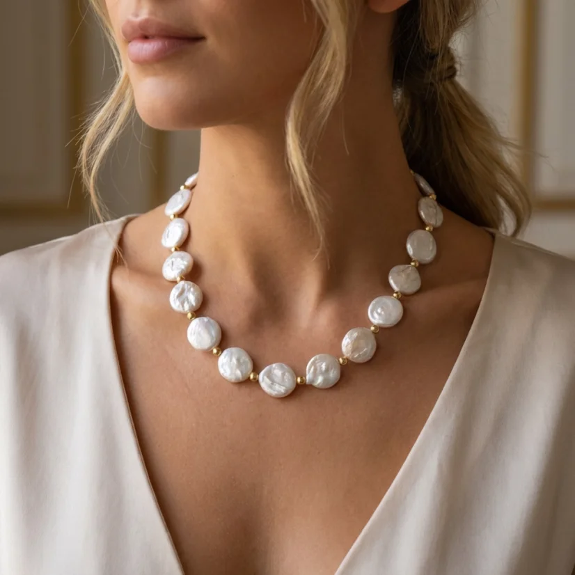 Perlový NÁHRDELNÍK - WHITE COIN