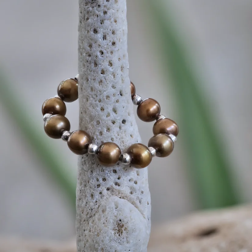 Perlový prsten 7 RINGS - Hnědý