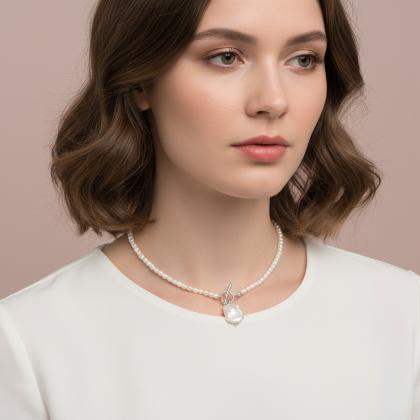 Perlový NÁHRDELNÍK - WHITE BAROC