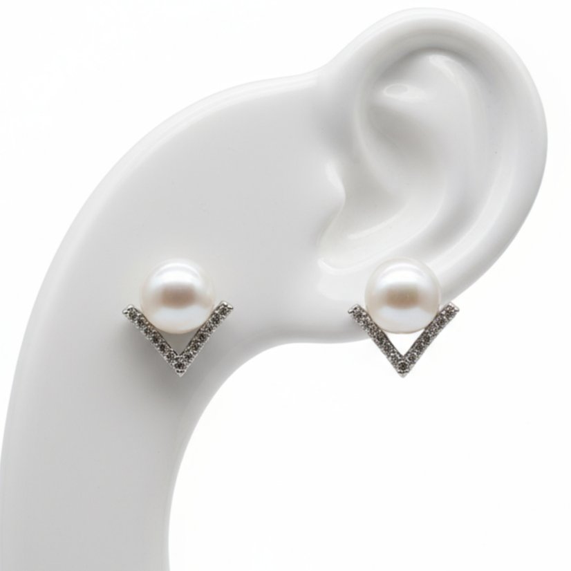 Perlové NÁUŠNICE se zirkony - VÉČKO