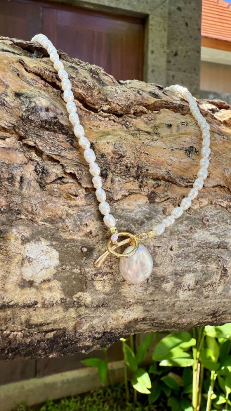 Perlový NÁHRDELNÍK - WHITE SIMPLY GOLD COIN