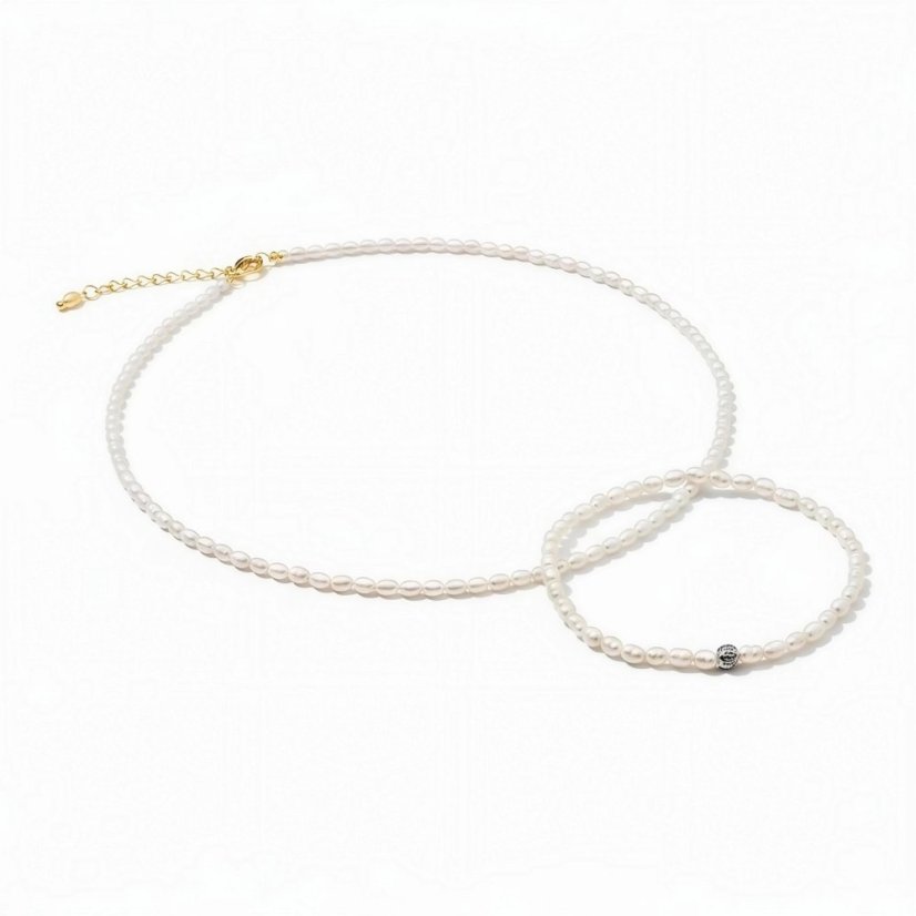 Perlový set náramku 15cm a náhrdelníku - WHITE GOLD SIMPLY