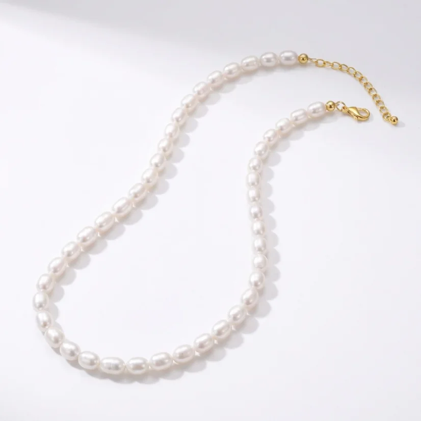 Perlový NÁHRDELNÍK - WHITE BUBBLE MIST - Barva zapínání: Stříbrná