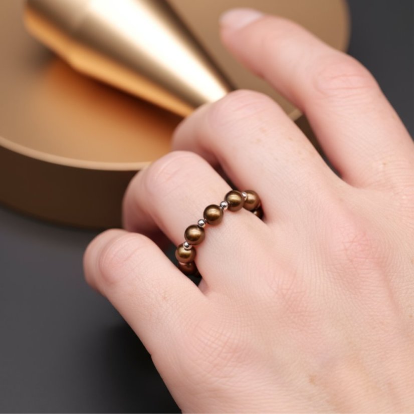 Perlový prsten 7 RINGS - Hnědý