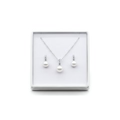 Stříbrný ŘETÍZEK a NÁUŠNICE s bílou perlou a zirkony
