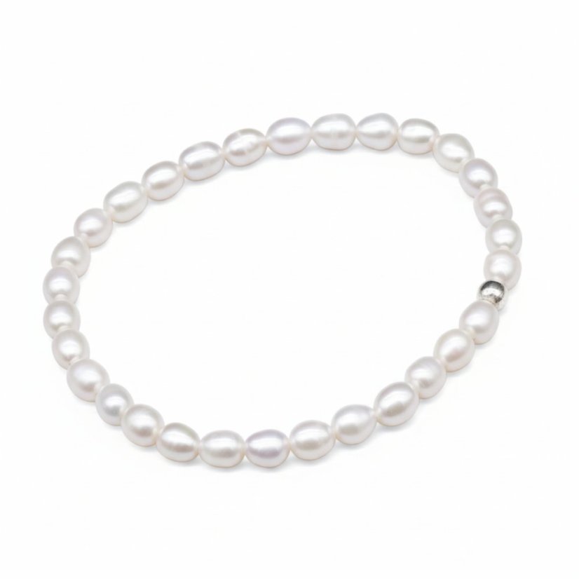 Perlový NÁRAMEK - BUBBLE PURE WHITE - Barva zapínání: Stříbrná