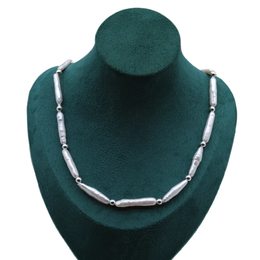 Perlový NÁHRDELNÍK - WHITE NEEDLE KESHI