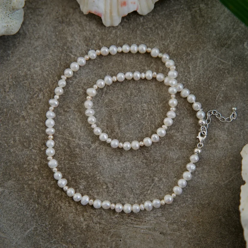 Perlový NÁHRDELNÍK - mini&WHITE SOUL - Barva zapínání: Zlatá