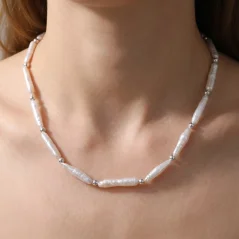 Perlový NÁHRDELNÍK - WHITE NEEDLE KESHI