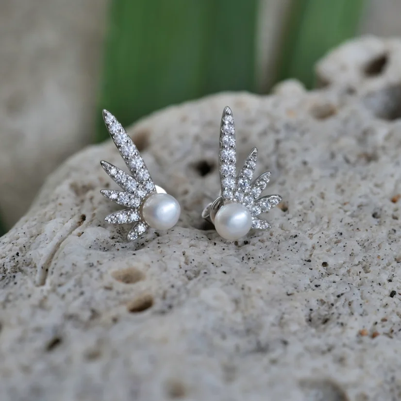 Perlové NÁUŠNICE se zirkony - WINGS