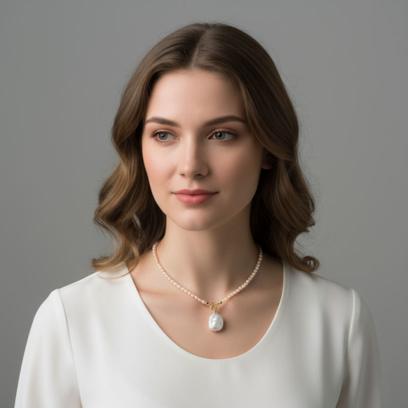 Perlový NÁHRDELNÍK - ROSE BAROC - Barva zapínání: Zlatá