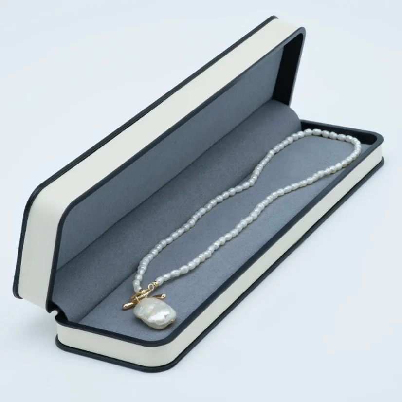 Perlový NÁHRDELNÍK - WHITE SIMPLY BAROC - Farba kovu: Pozlátené 18K zlatom