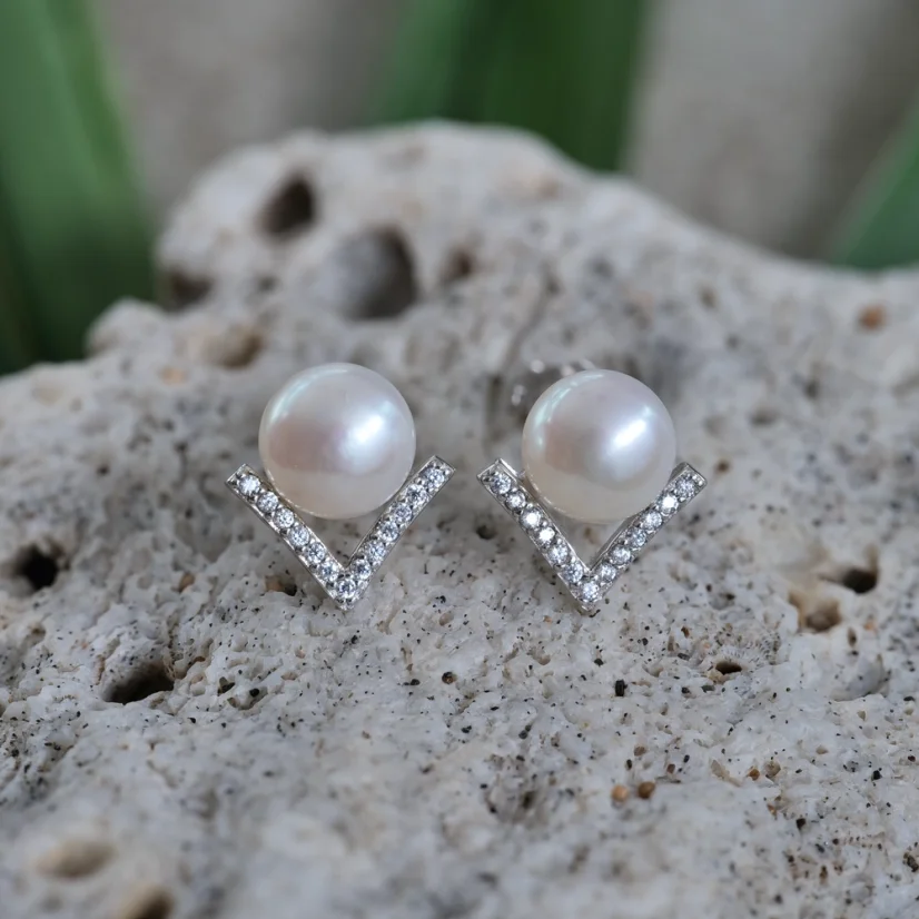 Perlové NÁUŠNICE se zirkony - VÉČKO