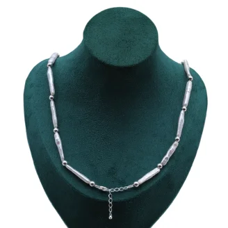 Set náramku 15cm a náhrdelníku - WHITE NEEDLE KESHI SILVER