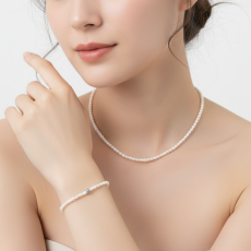 Perlový set náramku 15cm a náhrdelníku - WHITE GOLD SIMPLY
