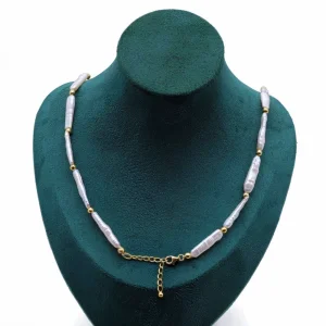 Náhrdelník - WHITE NEEDLE KESHI - Barva kovu: Pozlaceno 18K zlatem