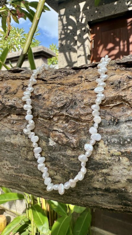 Perlový NÁHRDELNÍK - RICE SILVER MINI